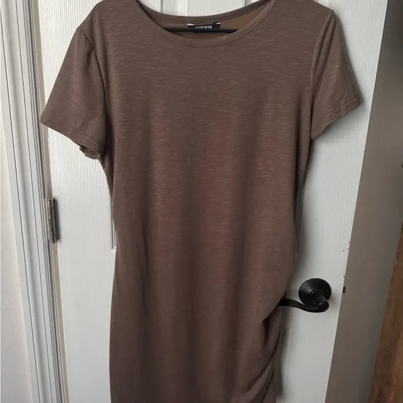 Short Sleeve T-Shirt Dress in Taupe Brown - Picture 1 of 4